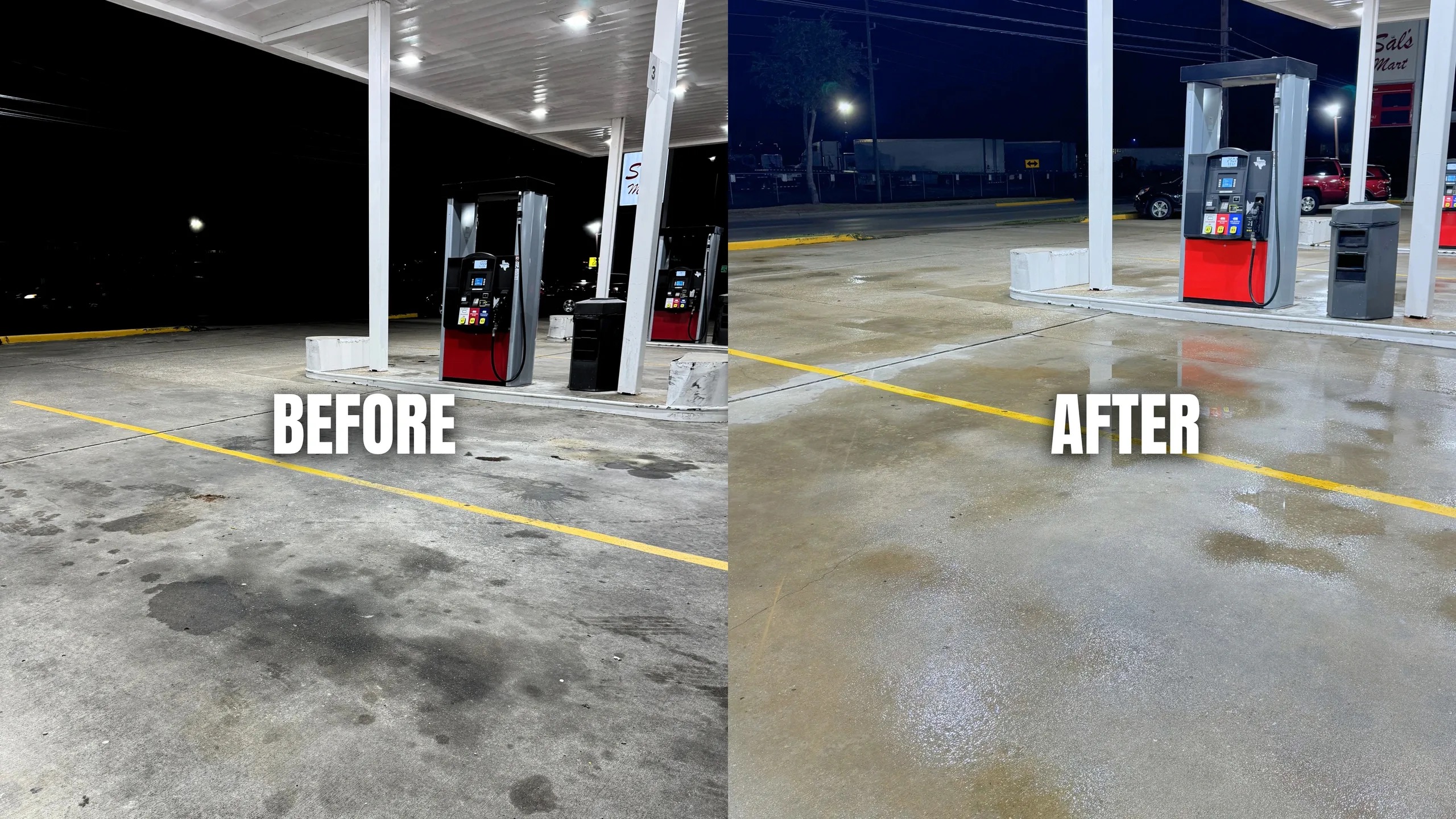 Commercial parking lot before and after line striping