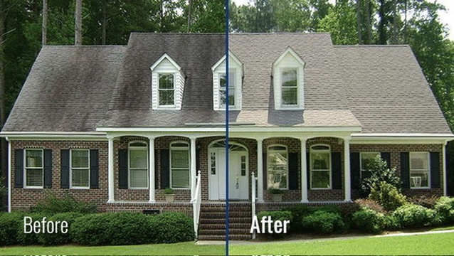 Roof cleaning before and after — full home