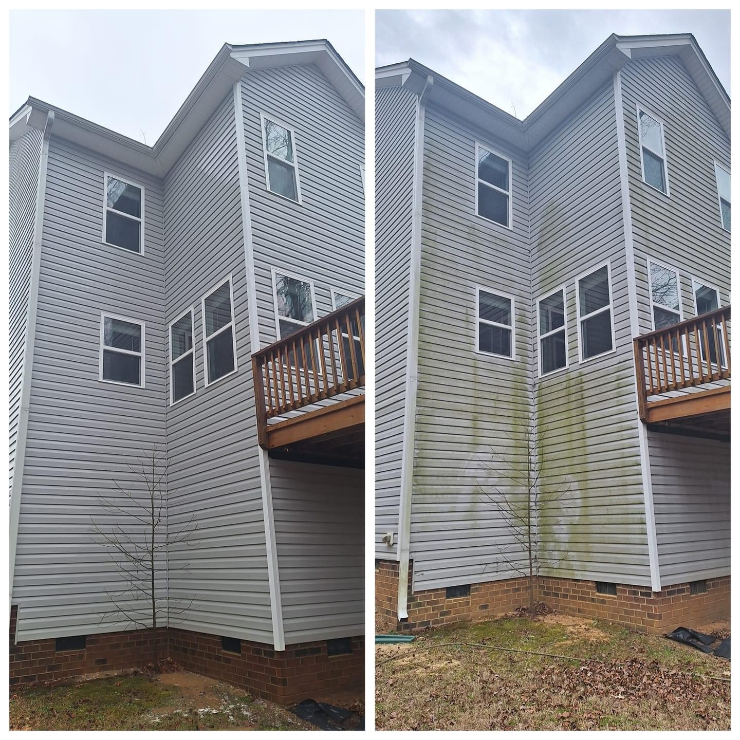 Soft washing before and after — house siding
