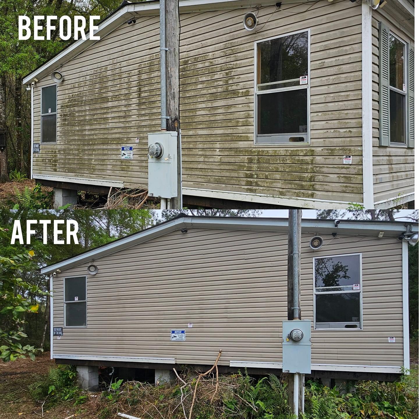 Soft washing before and after — vinyl siding mildew removal